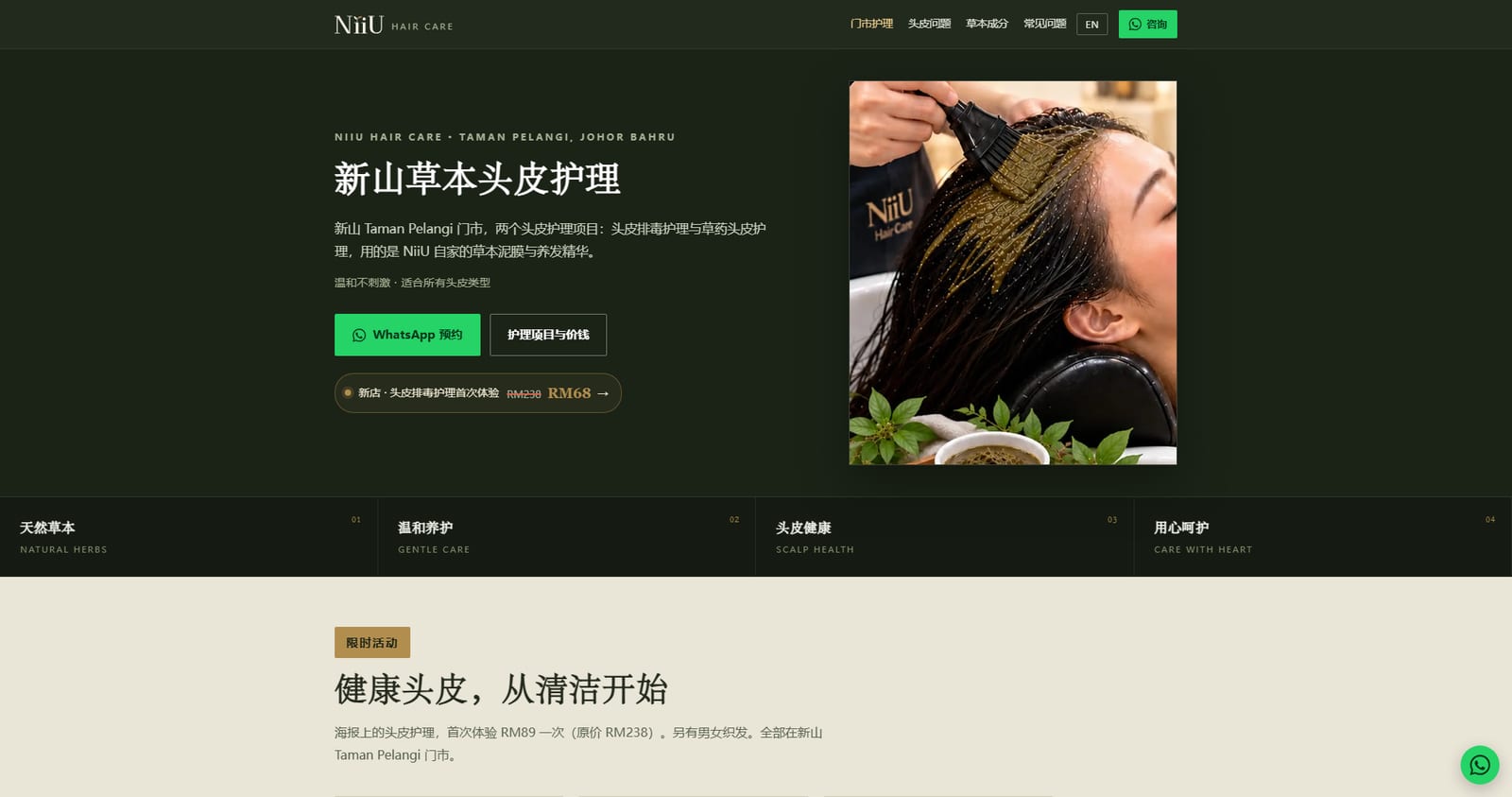 NiiU Hair Care — herbal scalp care salon website by Bliss Aura
