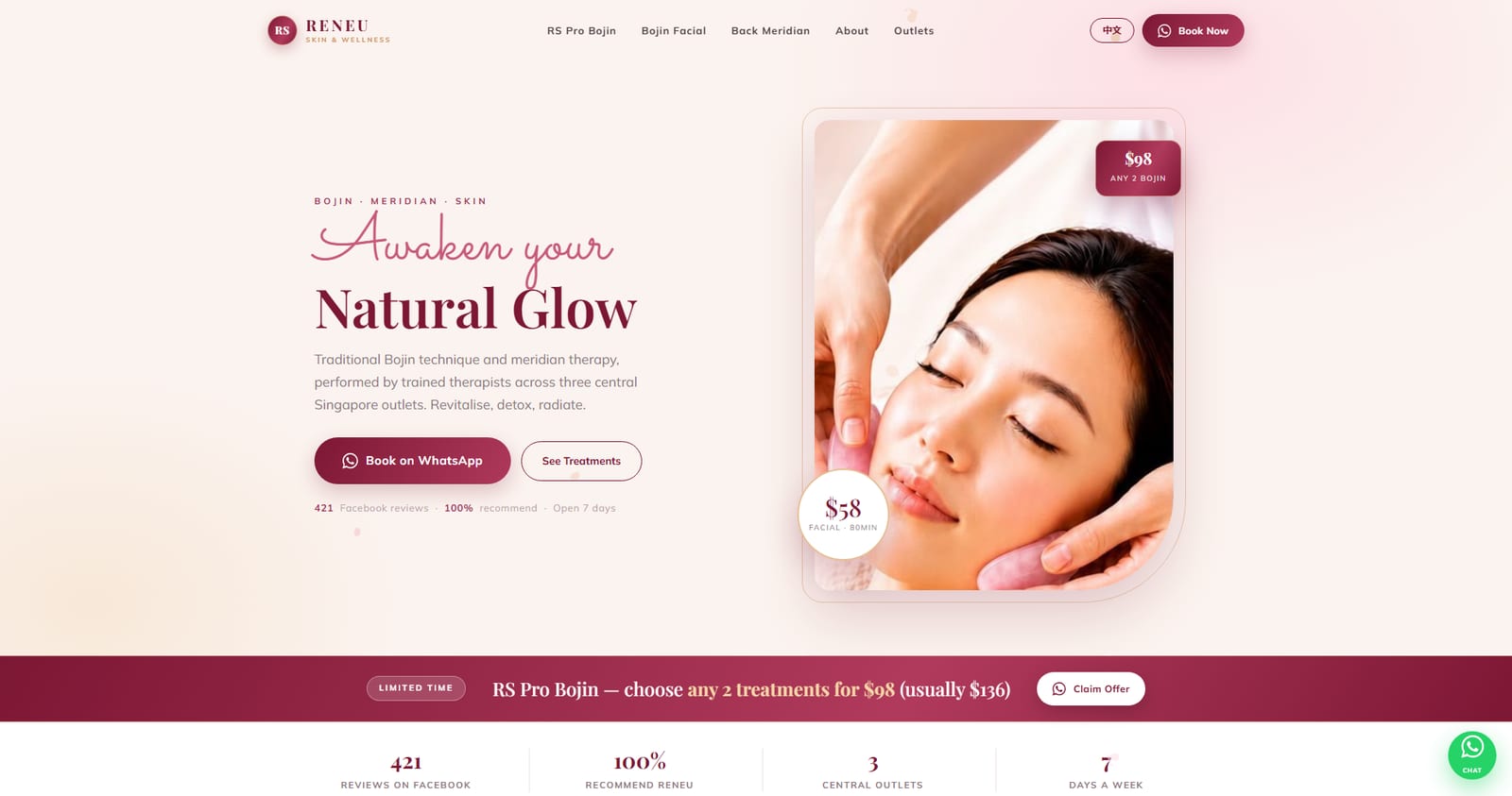 RENEU Skin and Wellness — Singapore bojin and facial spa website by Bliss Aura