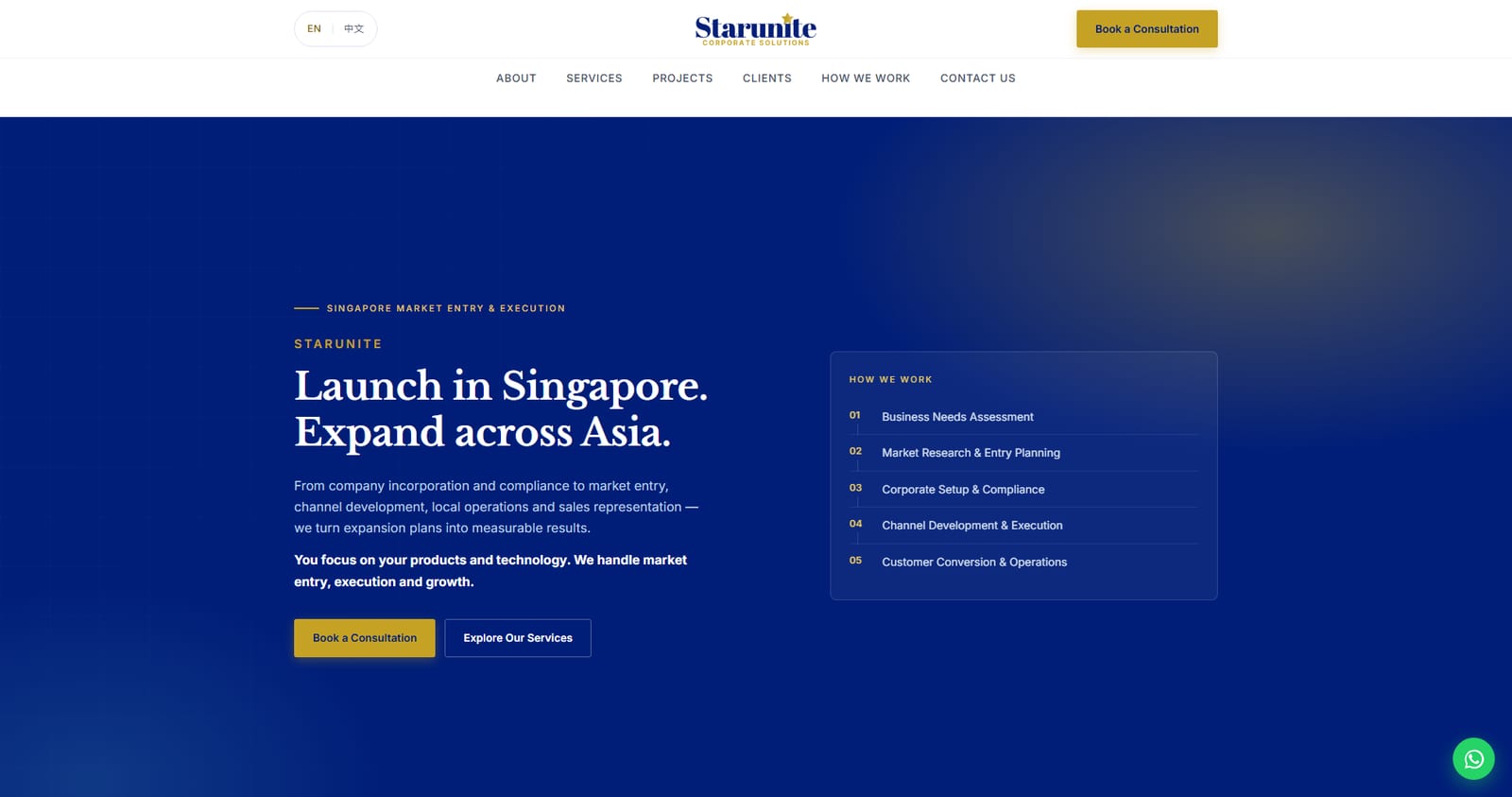 Starunite Corporate Solutions — Singapore market entry and corporate services website by Bliss Aura